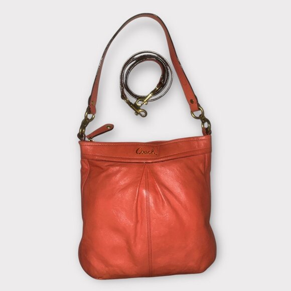 Coach Ashley Leather Hobo F20114 Coral Leather Brass Convertible Shoulder Bag - Picture 4 of 8